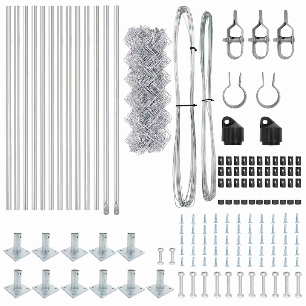 Kettengliedzaun mit Pfosten Silber 0,4 x 25 m Stahl